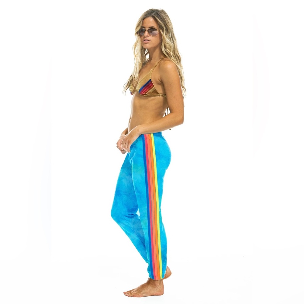 Aviator Nation Blue Track Pants with Rainbow Stripe